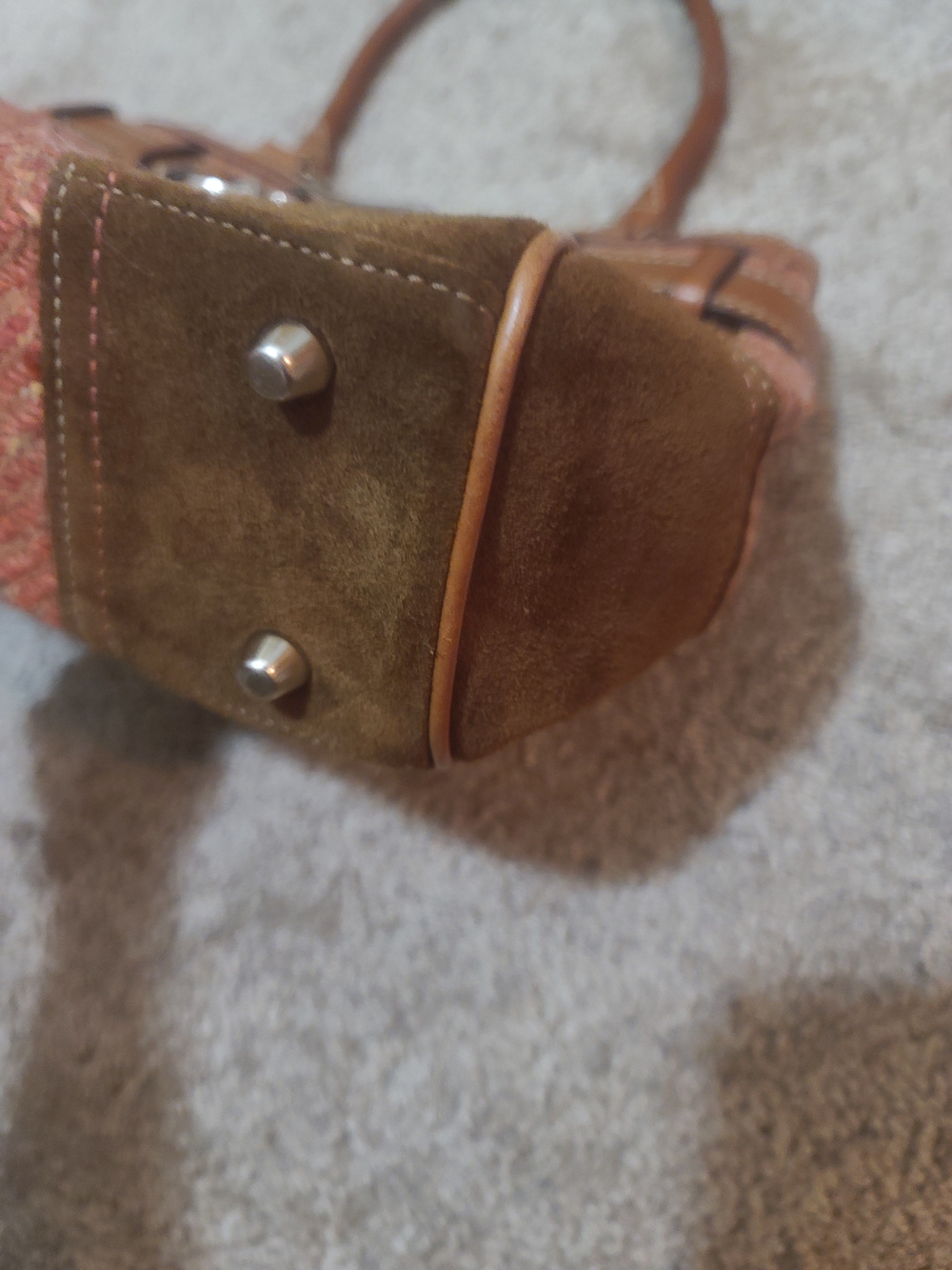 Coach Orange-Brown Tweed Satchel with Leather Trim - Picture 9 of 16